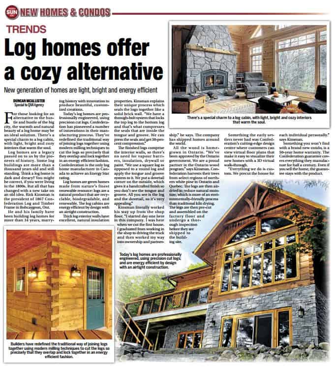 Toronto Sun Article on Confederation Log Homes (PDF)